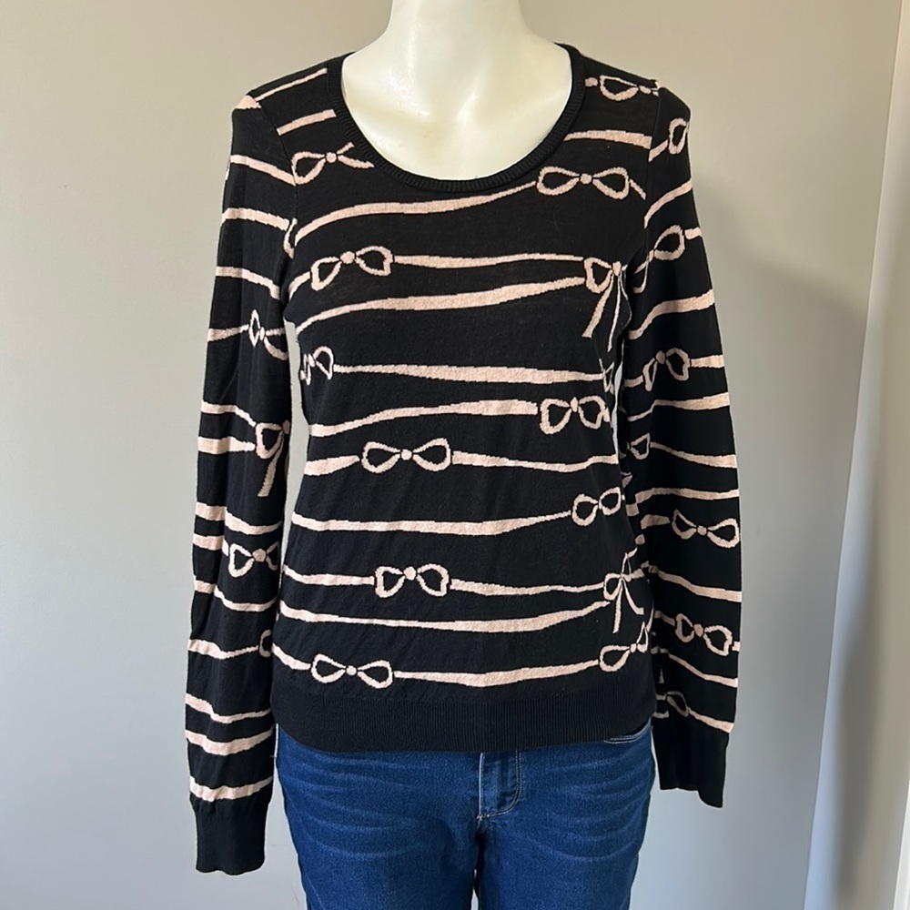 Anthropologie HWR Bow Ribbon Ruled intarsia stripe Sweater Pullover Sz S